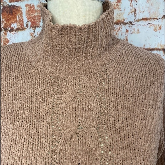 Lost And Wander Jolie Chenille Sweater Blush Pink Mauve Turtleneck Mockneck XS S - Picture 3 of 8